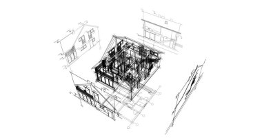 mimari çizimleri 3B illüstrasyon - illüstrasyon