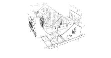 mimari çizimleri 3B illüstrasyon - illüstrasyon