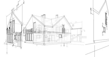 Binanın mimari 3d çizim çizim ev