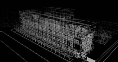 Binanın mimari 3d çizim çizim ev