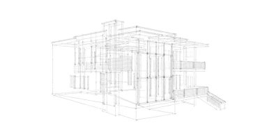 Arkaplanda mimari bina 3d illüstrasyon,