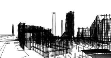 mimari çizimleri 3B illüstrasyon - illüstrasyon