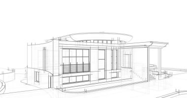 Arkaplanda mimari bina 3d illüstrasyon,