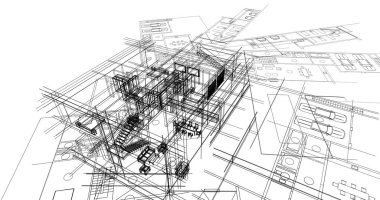 Binanın mimari 3d çizim çizim ev