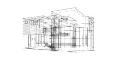 Arkaplanda mimari bina 3d illüstrasyon,