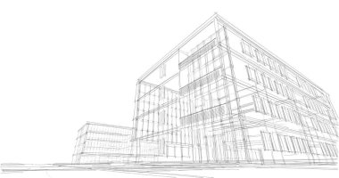 Binanın mimari 3d çizim çizim ev