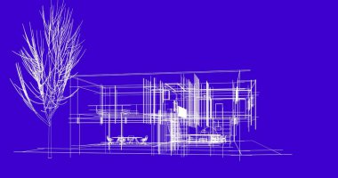 Binanın mimari 3d çizim çizim ev