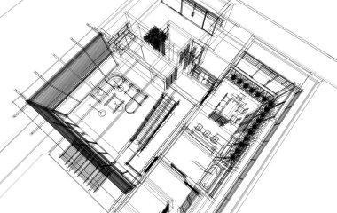 mimari çizimleri 3B illüstrasyon - illüstrasyon