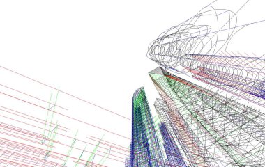 mimari çizimleri 3B illüstrasyon - illüstrasyon