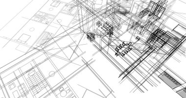 Binanın mimari 3d çizim çizim ev