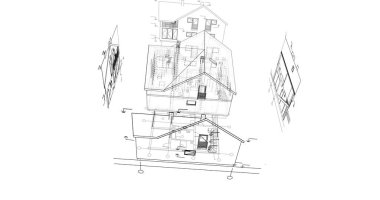 mimari çizimleri 3B illüstrasyon - illüstrasyon