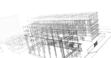 mimari çizimleri 3B illüstrasyon - illüstrasyon