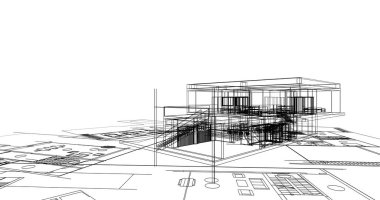 mimari çizimleri 3B illüstrasyon - illüstrasyon