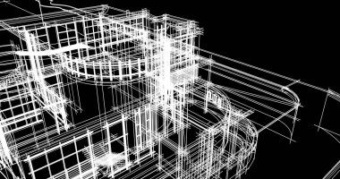 Arkaplanda mimari bina 3d illüstrasyon,