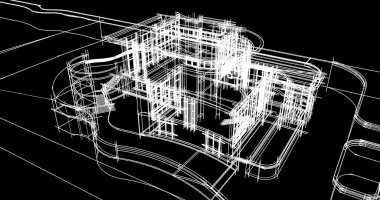 Arkaplanda mimari bina 3d illüstrasyon,