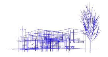 Binanın mimari 3d çizim çizim ev