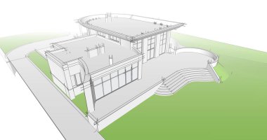 Arkaplanda mimari bina 3d illüstrasyon,
