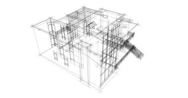 Arkaplanda mimari bina 3d illüstrasyon,