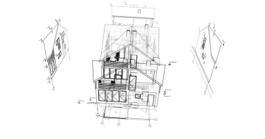 mimari çizimleri 3B illüstrasyon - illüstrasyon
