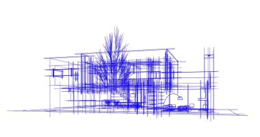 Binanın mimari 3d çizim çizim ev