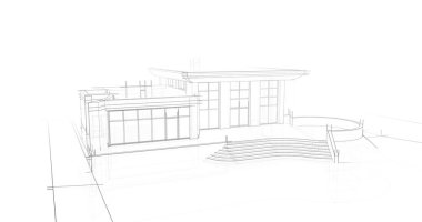 Arkaplanda mimari bina 3d illüstrasyon,