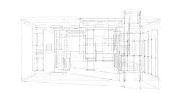 Arkaplanda mimari bina 3d illüstrasyon,