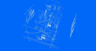 Binanın mimari 3d çizim çizim ev