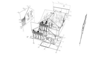 mimari çizimleri 3B illüstrasyon - illüstrasyon