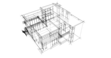 Arkaplanda mimari bina 3d illüstrasyon,