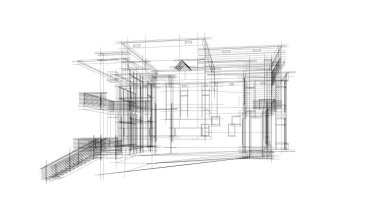 Arkaplanda mimari bina 3d illüstrasyon,