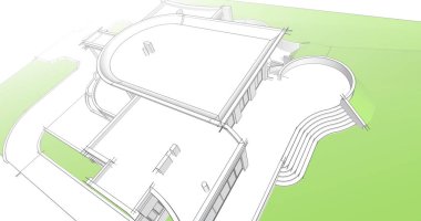 Arkaplanda mimari bina 3d illüstrasyon,