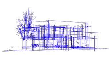 Binanın mimari 3d çizim çizim ev