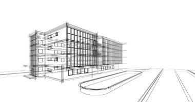 Binanın mimari 3d çizim çizim ev