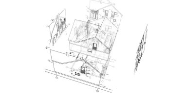 mimari çizimleri 3B illüstrasyon - illüstrasyon