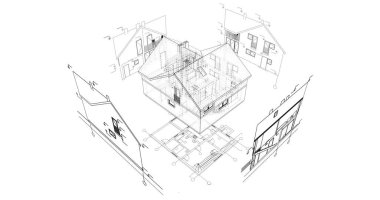 mimari çizimleri 3B illüstrasyon - illüstrasyon