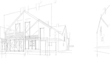 mimari çizimleri 3B illüstrasyon - illüstrasyon