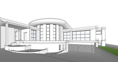 Arkaplanda mimari bina 3d illüstrasyon,
