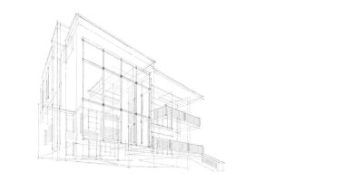 Arkaplanda mimari bina 3d illüstrasyon,