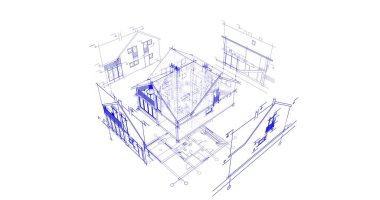 mimari çizimleri 3B illüstrasyon - illüstrasyon