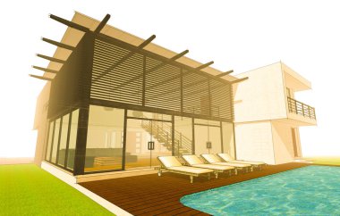 Binanın mimari 3d çizim çizim ev