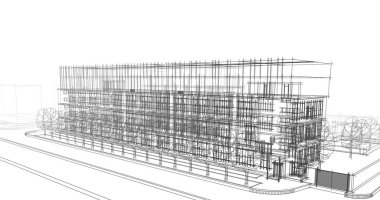 mimari çizimleri 3B illüstrasyon - illüstrasyon