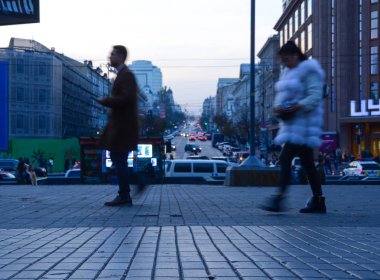 People walking on Khreschatyc street in Kiev, Ukraine clipart
