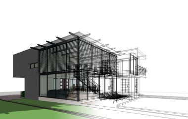 mimari çizimleri 3B illüstrasyon - illüstrasyon