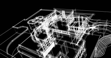 Arkaplanda mimari bina 3d illüstrasyon,