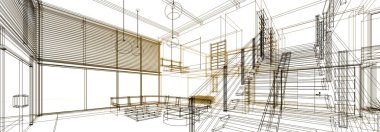 mimari çizimleri 3B illüstrasyon - illüstrasyon