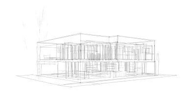 Binanın mimari 3d çizim çizim ev