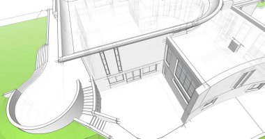 Arkaplanda mimari bina 3d illüstrasyon,