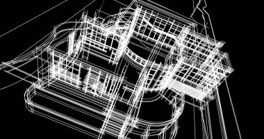 Arkaplanda mimari bina 3d illüstrasyon,