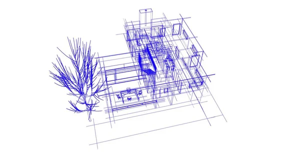 Huis Gebouw Architecturale Tekening Illustratie — Stockfoto