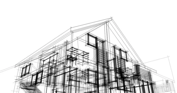 房子大厦建筑图画3D — 图库照片